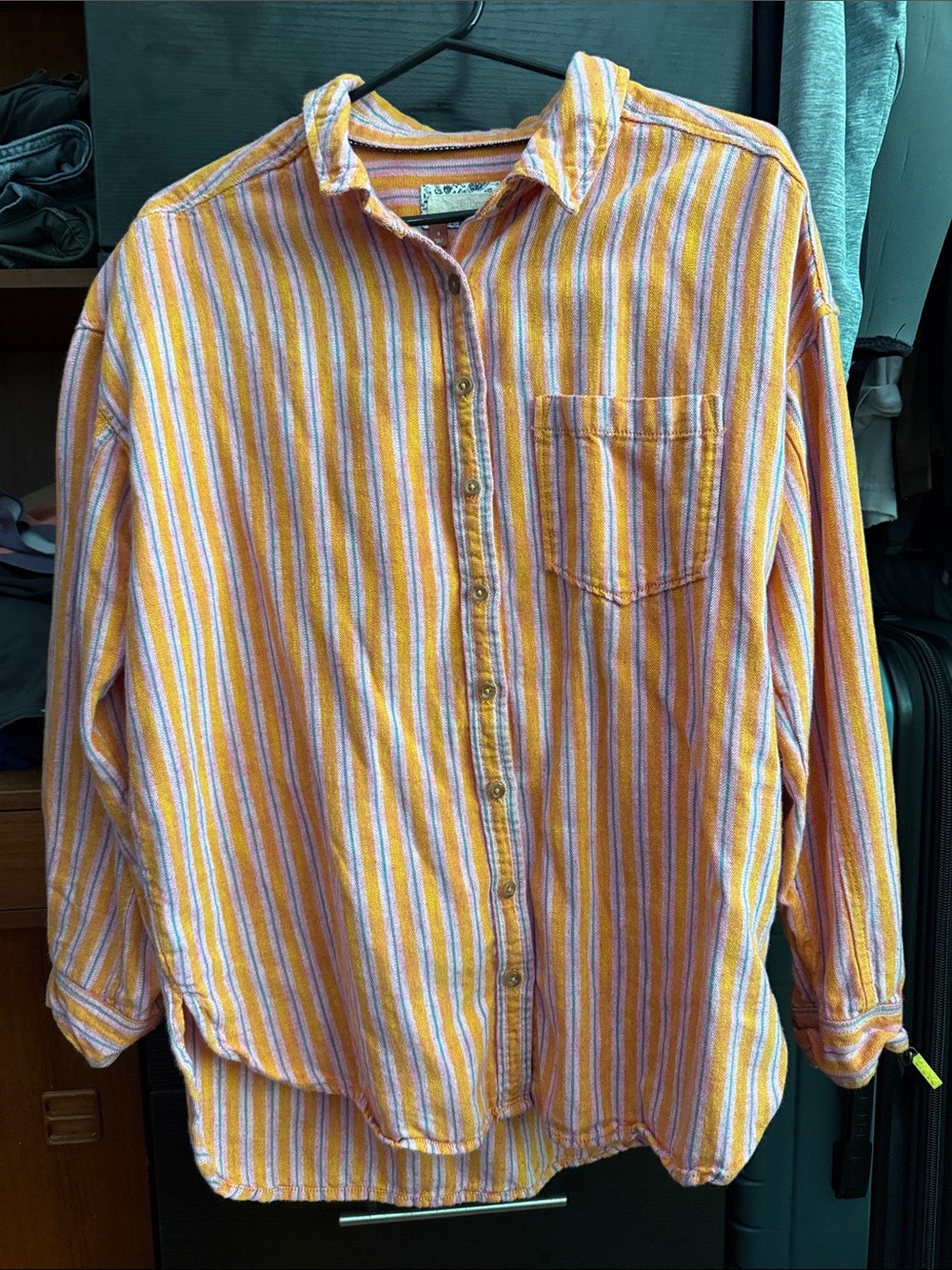 Pilcro Striped Button-Down Shirt in Orange and Pink size small